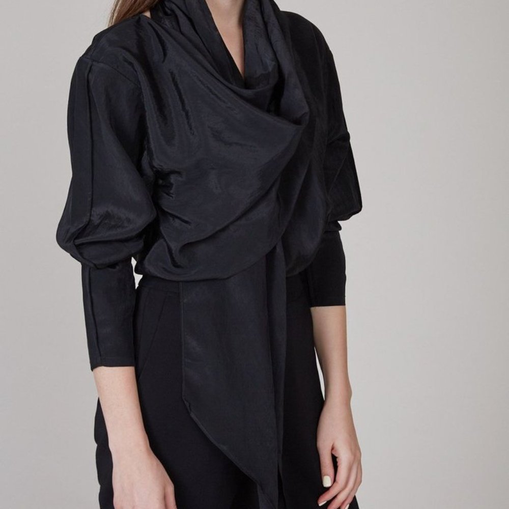 NWT Shaina Mote Black Shawl Blouse Size XS